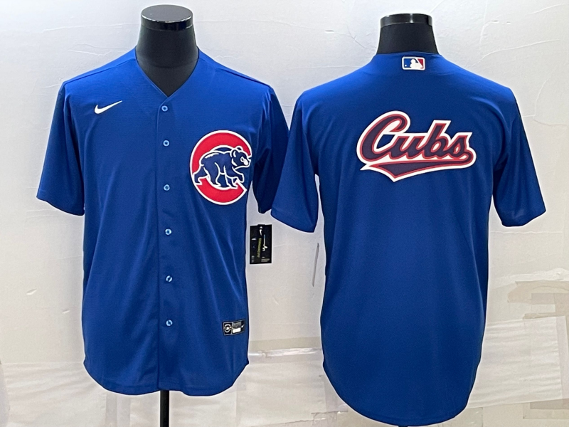 Men's Chicago Cubs Royal Team Big Logo Cool Base Stitched Jersey - Click Image to Close